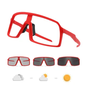 Red frame photochromic cycling sunglasses with light-sensitive transition lenses for outdoors