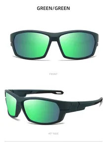Vues de face et de profil de lunettes de soleil de sport polarisées vertes au fini mat.