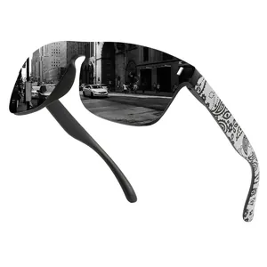Big Frame Cycling Sunglasses For Men Women Polarized Sport Sunglasses With Paisley Printed Temples Windproof UV400 Sunshade Eyewear