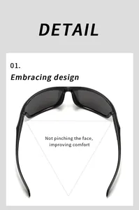 Detail of black sports sunglasses with a wraparound design for improved comfort