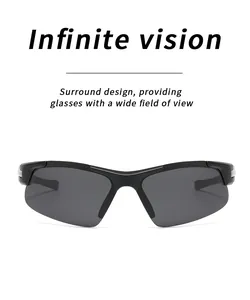 Front view of black semi-rimless sport polarized sunglasses for cycling and fishing