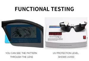 Detailed view showing functional testing of UV400 protection and polarized lens