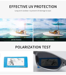 Detail van gepolariseerde wielerbril met UV-bescherming en polarisatietestresultaten