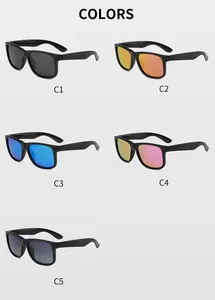 Overview of five stylish square polarized sunglasses with various colorful lens options.