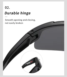 Detailed macro view of durable hinge on half-frame sports polarized sunglasses
