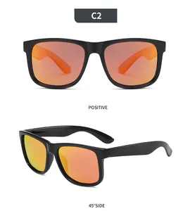 Detailed view of square polarized sunglasses with vibrant orange mirrored lenses for outdoors