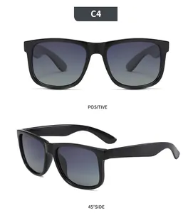 Detailed views of black square polarized sunglasses for driving and outdoor sports