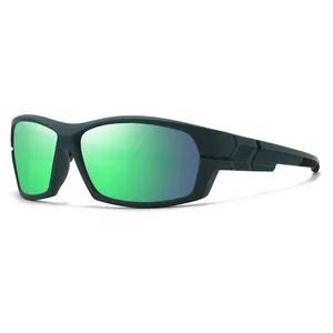 Lunettes de soleil polarisées sportives avec verres verts et monture noire mate de sport