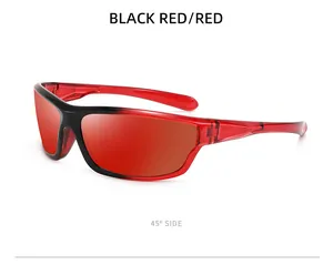 45-degree side view of sports cycling sunglasses with black-red frame and red lenses