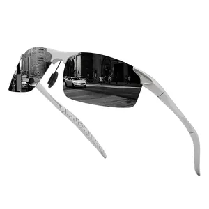 Detailansicht der silbernen Sport-Polarisationssonnenbrille für Outdoor-Sportarten.