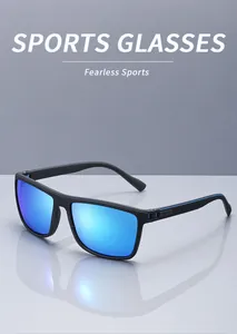 Occhiali da sole polarizzati sportivi con lenti a specchio blu e montatura nera da uomo