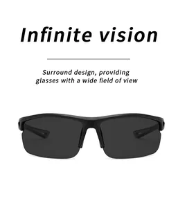 Detalle de gafas de sol deportivas polarizadas para hombre en negro mate con amplio campo visual