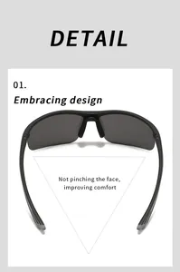 Vista de detalle de gafas de sol deportivas para hombre con diseño envolvente.
