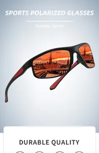 High-performance polarized sports sunglasses with durable matte black frame and red accents.