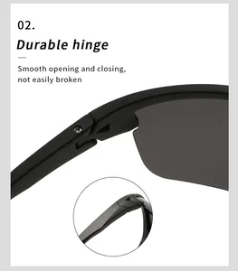 Primer plano del mecanismo de bisagra de las gafas de sol deportivas polarizadas hombre