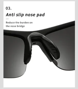 Detalle de cerca de las almohadillas nasales antideslizantes en gafas de sol deportivas polarizadas para hombre.