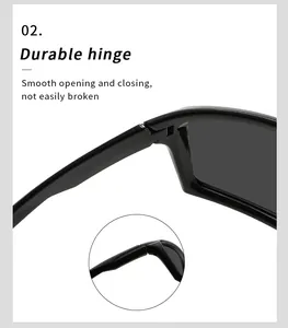 Macro detail view of durable hinge on black polarized sports sunglasses for cycling