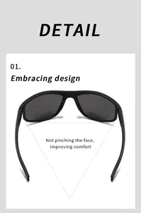 Detail view of ergonomic curved temples on black polarized sports sunglasses
