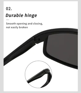 Close-up detail of the durable hinge on matte black polarized sports sunglasses