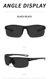Vista frontal y lateral de 45 grados de gafas de sol deportivas polarizadas negro mate para hombre.