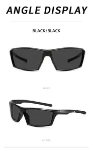 Front and 45-degree side views of sleek black polarized sports cycling sunglasses