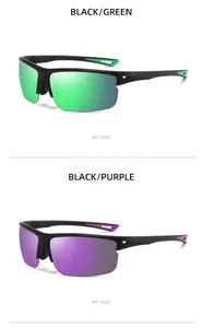 Vista detallada de gafas de sol deportivas polarizadas para hombre en verde y morado