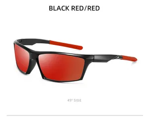 45-degree side view of polarized sports sunglasses with black frame and red lenses