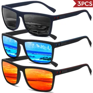 Occhiali da Sole Sportivi Polarizzati da Uomo Quadrati Montatura Completa Protezione UV400 Guida Pesca Occhiali da Sole con Cerniere a Molla Texture in Fibra di Carbonio Montatura PC Lenti TAC