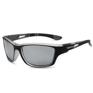 Lunettes de soleil de sport polarisées pour hommes cyclisme avec monture noire et argentée UV