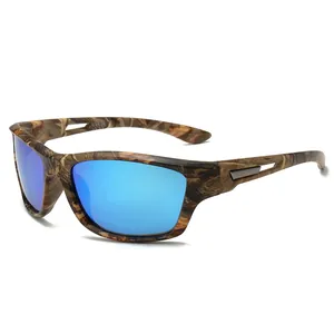 Lunettes de soleil sport polarisées pour hommes monture camouflage verres bleus UV400