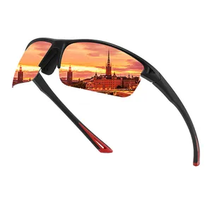 Gafas de sol deportivas polarizadas para hombre con montura negra y roja de diseño