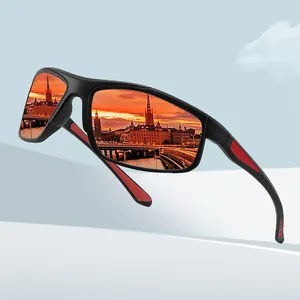 Professional polarized sports sunglasses with red accents for outdoor driving activities