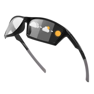 Black polarized sports sunglasses with photochromic lenses for cycling and driving
