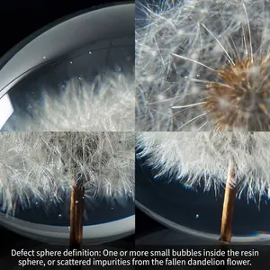 Close-up of dandelion resin crystal ball showing natural textures and fine details