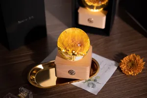 Elegant sunflower preserved flower crystal ball night light on wooden base for gift