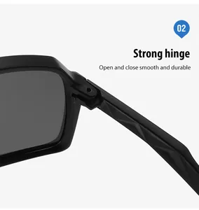 Close-up of durable hinge on black oversized polarized sunglasses for smooth opening.