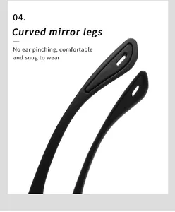 Detail of curved sunglasses temples for comfortable, snug fit without ear pinching.