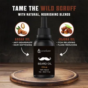Natural citrus beard oil with argan and jojoba oil for soft hair and itch relief
