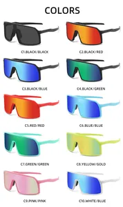 Overview of ten color variations for large frame polarized sports cycling sunglasses.