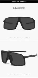 Multiple views of stylish oversized black polarized sports sunglasses for cycling