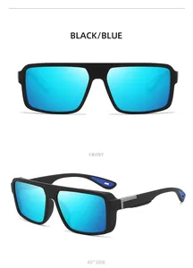 Large frame polarized sports sunglasses in black and blue showing front and side views.