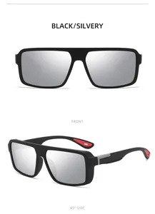 Front and side views of matte black polarized sports sunglasses with silver mirrored lenses.