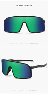 Front and side detailed views of oversized polarized sports sunglasses with green mirror lenses