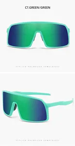 Detail showing front and side views of mint green oversized polarized cycling sunglasses