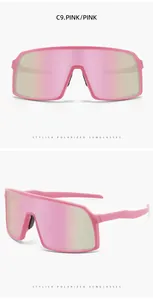 Front and side view of pink large frame polarized sports cycling sunglasses