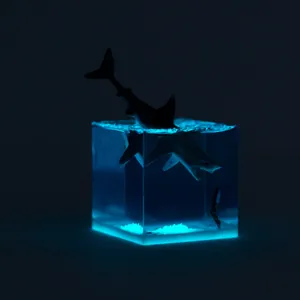 Close-up of a resin ocean night light featuring a shark jumping through water with blue LED glow.