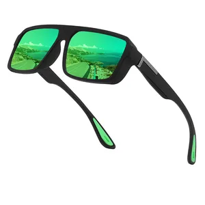 Oversized polarized sports sunglasses with green mirrored lenses for outdoor cycling