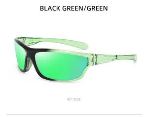 45-degree side view of sports cycling sunglasses with black-green gradient frame