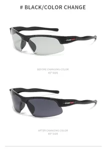 Detail of photochromic polarized sports sunglasses showing lens color change effect