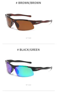 Detail view of polarized sports sunglasses in brown and black/green color options